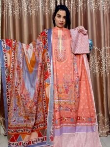 Firdous Lawn Digital Printed Dress – Peach Pink | Premium Cotton 3pcs Set