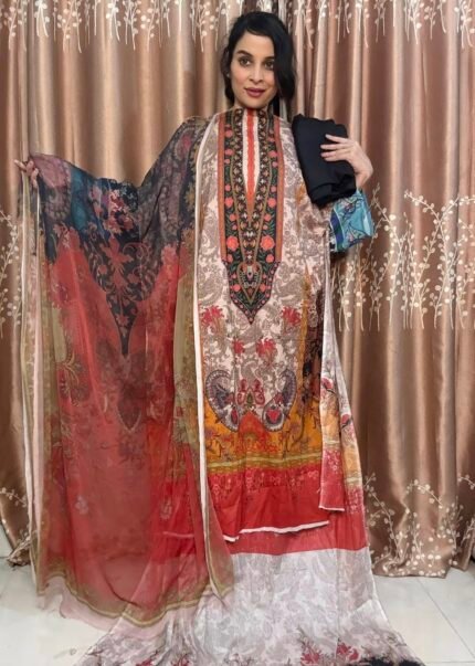 New Arrivals Pakistani Premium Digital Printed Unstitched Charizma Lawn – Pure Chiffon Dupatta