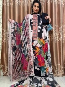 New Arrivals Pakistani Black Multicolor Premium Digital Printed Unstitched Charizma Lawn – Pure Chiffon Dupatta (Copy)