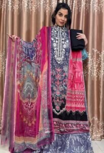 Pakistani Premium Digital Printed Unstitched Charizma Lawn Magenta Pink – Pure Chiffon Dupatta
