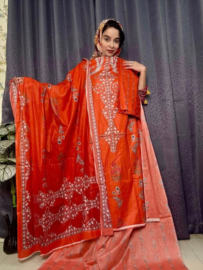 611003763_122182829864591471_1938142647002413169_n Pakistani Premium Lawn burn orange -Pure Cotton dupatta